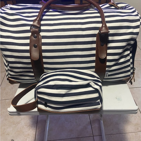 OFLAMN Blue Striped Canvas Large Weekender